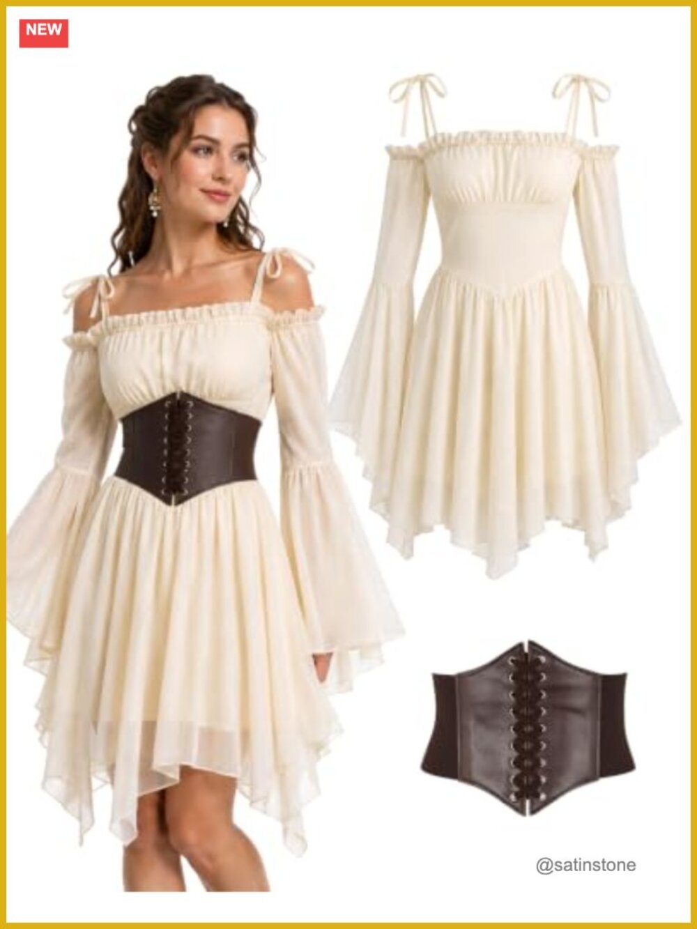 Renaissance Dress Set Women Gothic Pirate Halloween Costume Chiffon